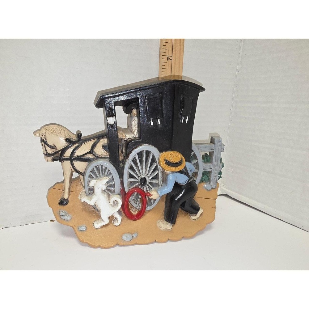 vintage 1995 Amish horse and buggy wall hanging plaque made by Burwood Products
